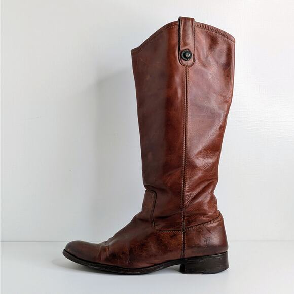 Frye Melissa Button Boots 8 Cognac Leather Tall Riding 77167 - Picture 1 of 16